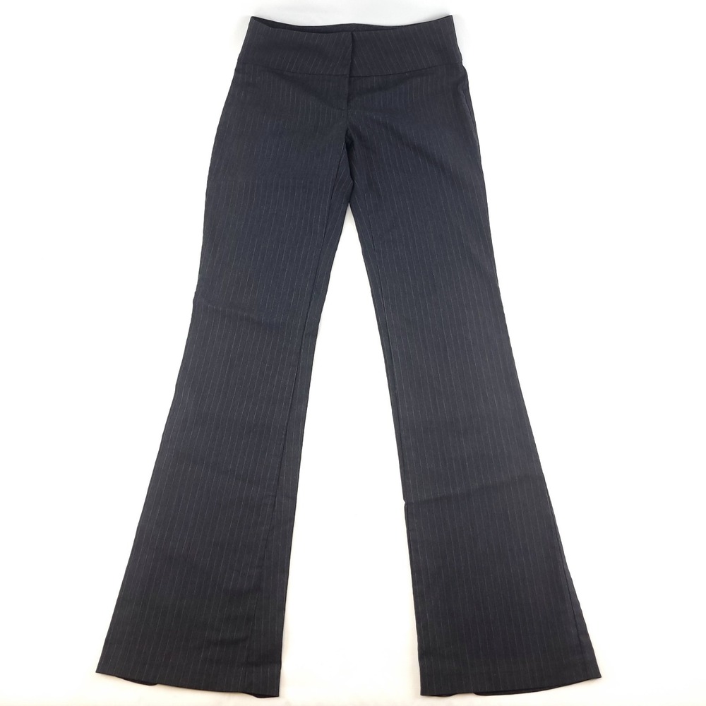Odds n Evens Sz 1 Womens Gray Pinstripe High Rise Flare Dress‎ Pants USA XS191